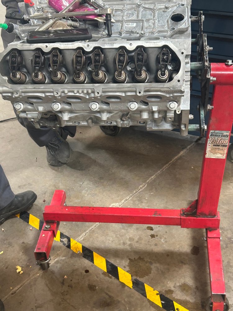 Completed engine rebuild ready for installation at Five Star Engine Rebuilders, Dallas, TX